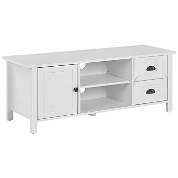 Tv Stand White Mdf Tv Up To 54ʺ Rustic Cabinet Drawers Shelves Cable Management Living Room Beliani
