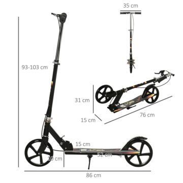 Homcom Kids Scooter, Toddler Foldable Kick Scooter With Adjustable Height Brake For Boys And Girls 7-14 Years, Black