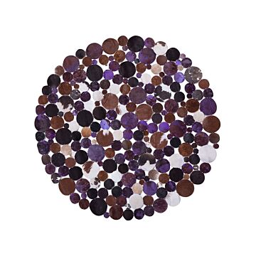 Round Rug Multicolour Purple Leather Ø 140 Cm Patchwork Hand Crafted Beliani