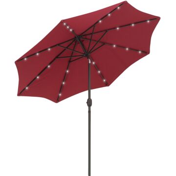 Outsunny 24 Led Solar Powered Parasol Umbrella-wine Red