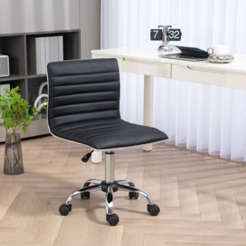 Vinsetto Adjustable Swivel Office Chair With Armless Mid-back In Pu Leather And Chrome Base - Black