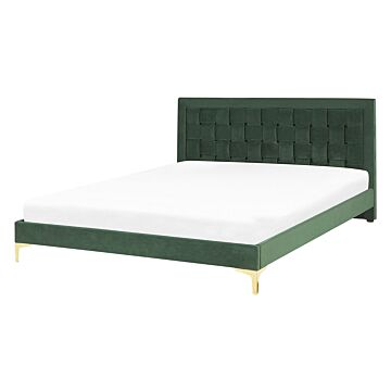 Upholstered Bed Frame Eu Double Size 4ft6 Green Headboard Velvet Golden Legs Beliani