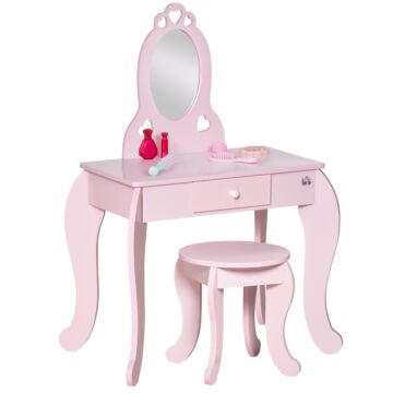 Homcom Kids Vanity Table & Stool Girls Dressing Set Make Up Desk Chair Dresser Play Set With Mirror Pink