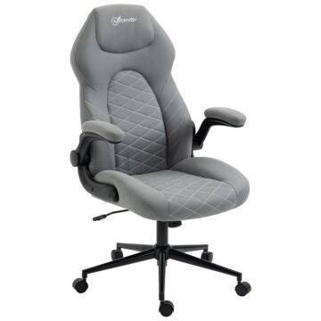 Vinsetto Home Office Desk Chair, Computer Chair With Flip Up Armrests, Swivel Seat And Tilt Function, Light Grey