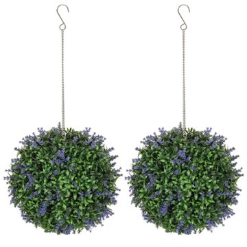 Homcom Set Of 2 Artificial Plant Topiary Balls, Uv-protected Fake Decorative Plants, Faux Plants For Home Indoor Outdoor Decor, 27cm, Purple