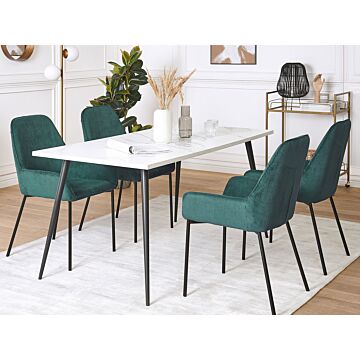 Set Of 2 Dining Room Chairs Green Corduroy Fabric Upholstered Seat Black Metal Legs Modern Style Beliani