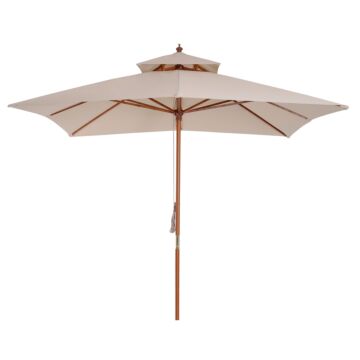 Outsunny Beige Parasol Patio 3x3m Double Tier Garden Sun Umbrella Sunshade Outdoor Wood Wooden Canopy Tier