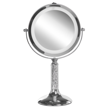 Makeup Mirror Silver Iron Metal Frame Ø 13 Cm With Led Light 1x/5x Magnification Double Sided Cosmetic Desktop Beliani