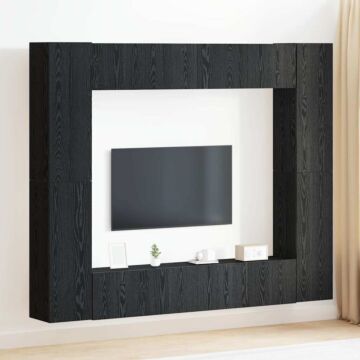 Vidaxl 8 Piece Tv Cabinet Set Wall-mounted Black Oak Engineered Wood, Vidaxl Black Oak Tv Stand 80x30x30 Cm Made Of Engineered Wood, Vidaxl Wall-mounted Tv Cabinets - 2 Pcs Black Oak, 30.5x30x90 Cm, Made From Engineered Wood