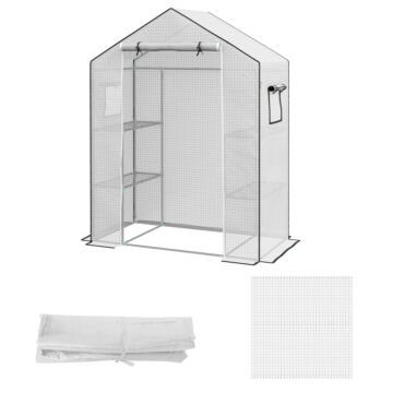 Outsunny Greenhouse Cover Replacement Walk-in Pe Hot House Cover With Roll-up Door And Windows, 140 X 73 X 190cm, White