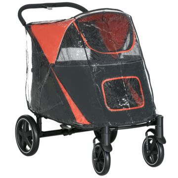 Pawhut One-click Foldable Pet Travel Stroller With Rain Cover, Cat Dog Pushchair With Front Wheels, Shock Absorber, Storage Bags, Mesh