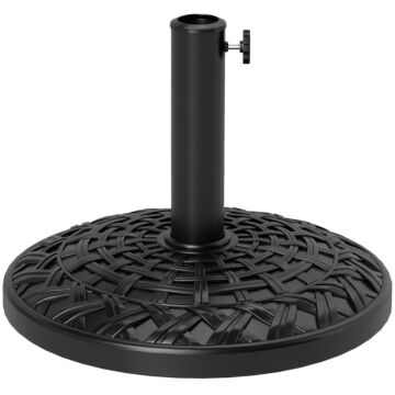 Outsunny 12kg Garden Parasol Base, Round Resin Garden Umbrella Base, Heavy Duty Parasol Stand For 38mm Or 48mm Outdoor Umbrella Poles, Black