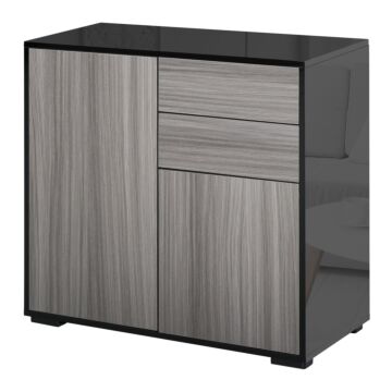 Homcom Modern Stylish Freestanding Push-open Design Cabinet With 2 Drawer, 2 Door Cabinet, 2 Part Inner Space-light Grey And Black