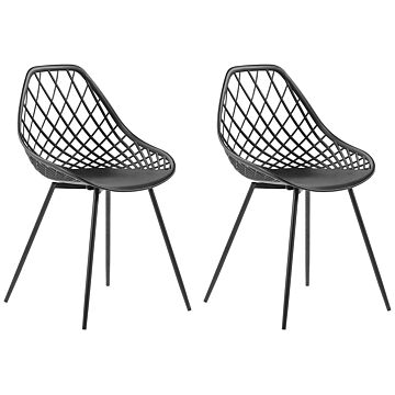 Set Of 2 Dining Chairs Black Synthetic Seat Black Metal Legs Net Design Backrest Modern Scandinavian Beliani