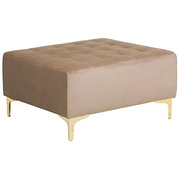 Ottoman Beige Velvet Tufted Fabric Modern Living Room Square Footstool Gold Legs Beliani