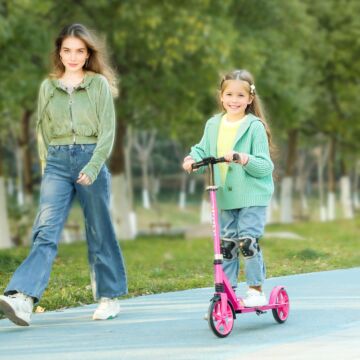 Aiyaplay Foldable Kids Scooter With Adjustable Handlebar, 200mm Big Wheel, Rear Fender Brake, Gift For Ages 6-12 Years, Pink