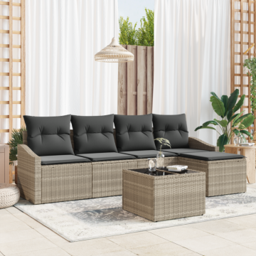 Vidaxl 6 Piece Garden Sofa Set With Cushions Grey Poly Rattan