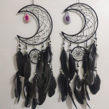 Dreamcatcher With Agate Charm - White Sickle Crescent Moon