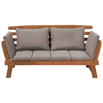 Garden Bench Light Eucalyptus Wood Grey Cushions Outdoor 2 Seater With Reclining Armrests Beliani