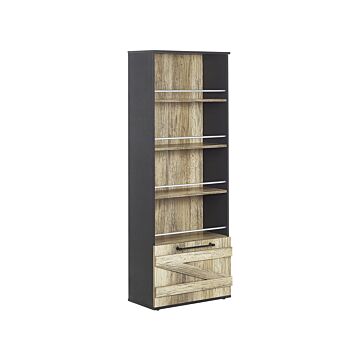 Bookcase Light Wood And Black Particle Board 163 Cm Barn Style Beliani