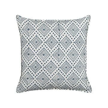 Cotton Cushion Blue And White 45 X 45 Cm Hand Block Print Removable Covers Zipper Oriental Pattern Beliani