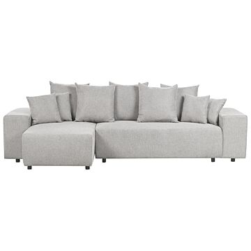 Right Hand Corner Sofa Light Grey 3 Seater Extra Scatter Cushions With Storage Modern Living Room Beliani