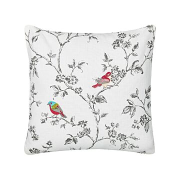 Scatter Cushion White Cotton 45 X 45 Cm Throw Pillow Embroidered Birds Pattern Beliani