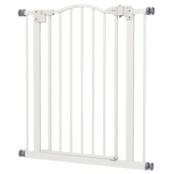 Pawhut Metal 74-80cm Adjustable Pet Gate Safety Barrier W/ Auto-close Door White