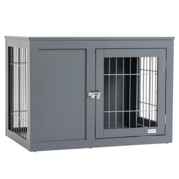Pawhut Furniture Style Dog Crate, End Table Pet Cage Kennel, Indoor Decorative Puppy House, With Double Doors, Locks, For Small & Medium Dogs, Grey