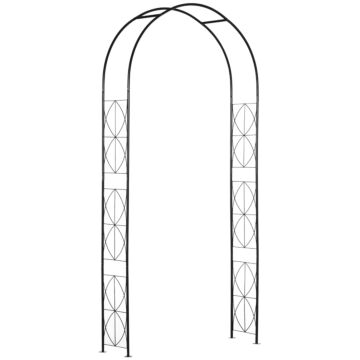 Outsunny Vintage Style Steel Garden Patio Outdoor Arbor & Trellis Arch Support For Vines & Climbing Plants Decoration - Black 2.3h M
