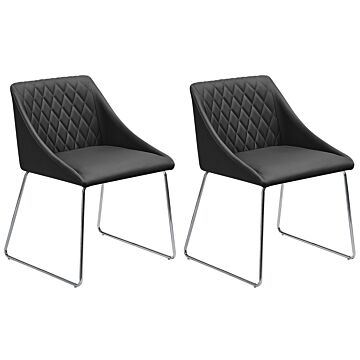 Set Of 2 Dining Chairs Black Fabric Chromed Metal Legs Modern Beliani