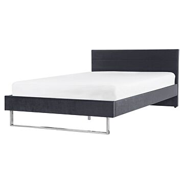 Upholstered Bed Frame Grey Velvet Eu King Size 5ft3 160 X 200 Cm Grey Headboard Silver Leg Glam Beliani