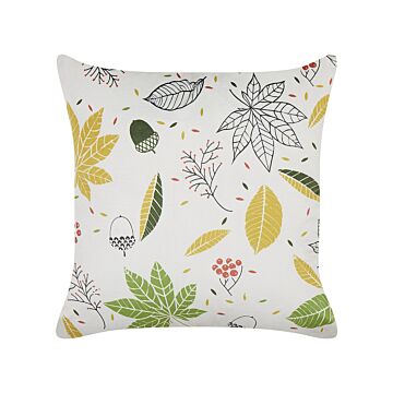 Decorative Cushion Off-white Velvet 45 X 45 Cm Leaf Pattern Boho Decor Accessories Beliani