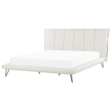 Eu King Size Bed White Faux Leather Metal Legs 6ft Upholstered Frame Headboard Beliani