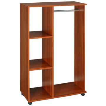 Homcom Open Wardrobe With Hanging Rail And Storage Shelves W/wheels Bedroom-walnut