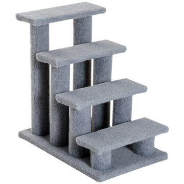 Pawhut Pet Stairs 4 Steps For Sofa Tall Bed Dog Cat Little Older Animal Climb Ladder Portable Pet Access Assistance 63.5x43x60cm Grey