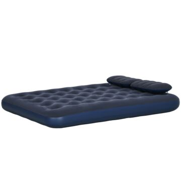 Outsunny Inflatable Queen Size Air Bed, With Built-in Hand Pump - Blue