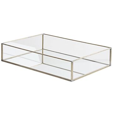 Decorative Tray Silver Metal And Glass Rectangular 30 X 20 Cm Accent Piece For Jewellery Candles Beliani