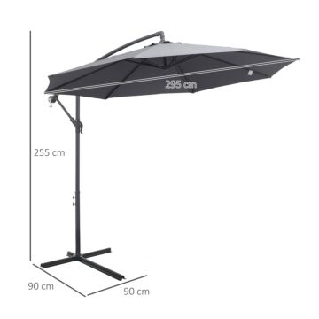 Outsunny 3(m) Garden Banana Parasol Cantilever Umbrella With Crank Handle And Cross Base, 8 Ribs For Outdoor, Hanging Sun Shade, Grey