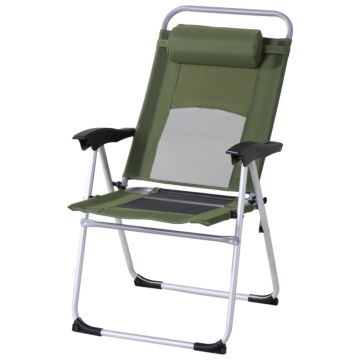 Outsunny Outdoor Garden Folding Chair Patio Armchair 3-position Adjustable Recliner Reclining Seat With Pillow - Green