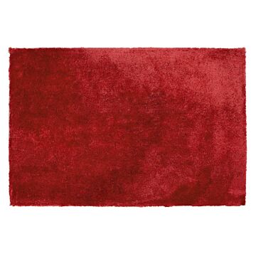 Shaggy Area Rug Red Cotton Polyester Blend 140 X 200 Cm Fluffy Dense Pile Beliani