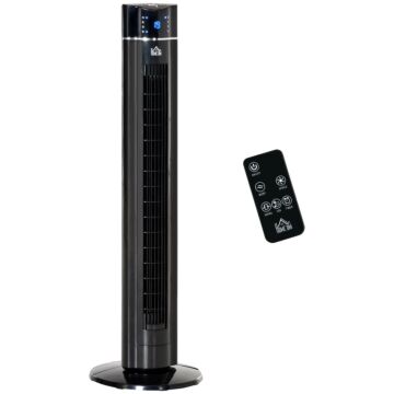 Homcom 42" Anion Tower Fan Cooling For Bedroom With 3 Speed, 8h Timer, Oscillating, Led Panel, Remote Controller, Black
