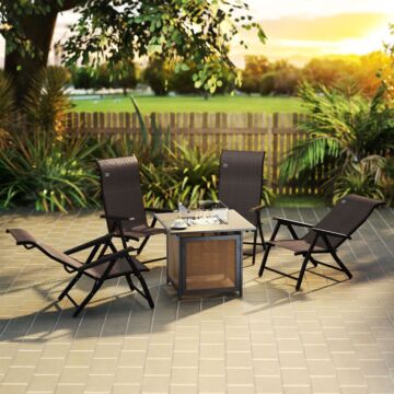 Outsunny Set Of Four Folding Garden Chairs, With Seven-position Adjustable Backs, Dark Brown