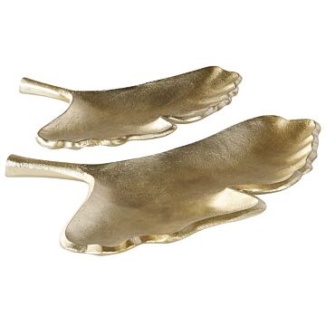 Trinket Dish Set Gold Metal 2 Jewellery Ring Holder Tray Ginkgo Leaf Motif Decor Beliani