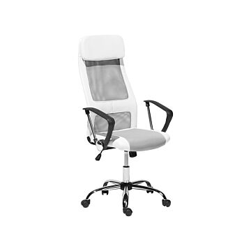 Executive Office Chair White Mesh And Faux Leather Gas Lift Height Adjustable Full Swivel And Tilt Beliani
