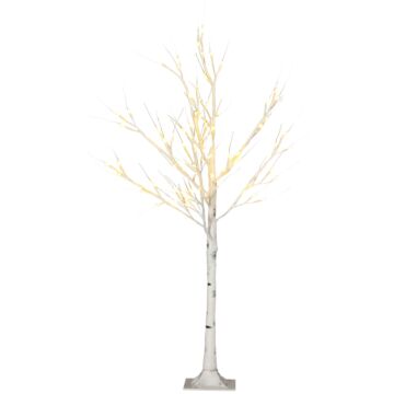 Homcom 4ft Artificial White Birch Tree Light With 72 Warm White Pre-lit Led Light For Indoor And Covered Outdoor Use