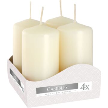 Set Of 4 Pillar Candles 4x8cm - Ivory