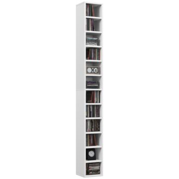 Homcom 204 Cd Storage Unit, Dvd Storage Tower With 12 Cubes, 175cm Tall Bookcase, Study Room, White