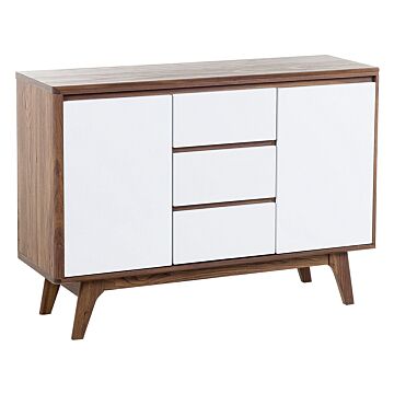 Sideboard White Dark Wood 3 Drawers 2 Cabinets Modern Scandinavian Beliani