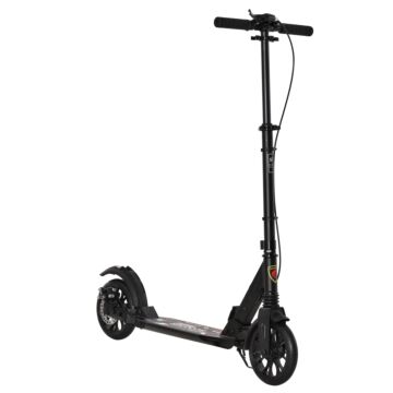 Homcom Adult Teens Kick Scooter Foldable Height Adjustable Aluminum Ride On Toy For 14+ With Rear Wheel & Hand Brake, Shock Mitigation System - Black